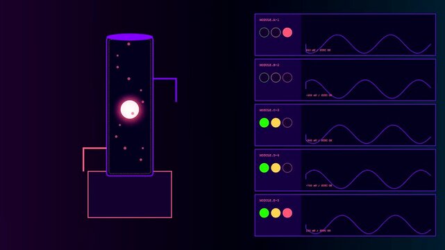 An energetic Fusion Reactor Core pulses with glowing light inside a futuristic laboratory terminal interface while complex digital waves monitor the steady power output in real time