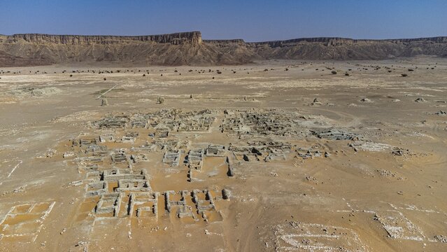 Aerial of Qaryat al-Faw capital of the first Kindah kingdom, Kingdom of Saudi Arabia