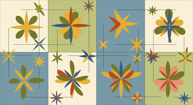 Retro Starbursts and Geometric Flowers Retro Pattern