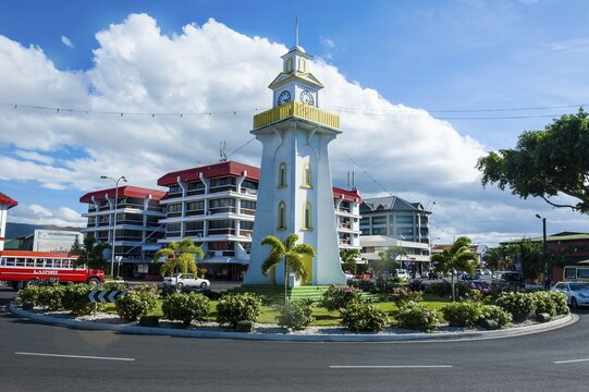 Clock tower in downtown Apia, Upolo, Samoa, South Pacific