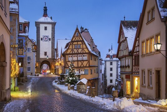 Pl&ouml;nlein with Siebersturm and Kobolzellerturm, Rothenburg ob der Tauber, Old Town, Tauber Valley, Romantic Road, Middle Franconia, Franconia, Bavaria, Germany