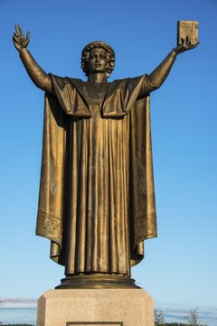 Statue of Francysk Skaryna in front of the National Library of Belarus, Minsk, Belarus