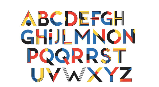 Colorful Alphabet Letters A-Z, Geometric Design, Modern Typography