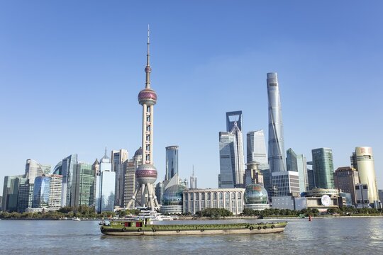 Skyline with high-rise buildings, Pudong, Shanghai, China