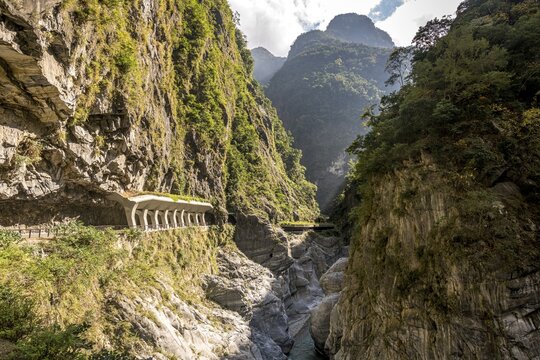 Road carved in the rocks, Taroko gorge, Taroko National Park, Hualien county, Taiwan