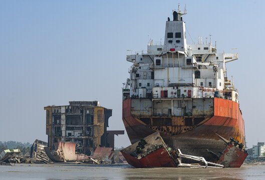 Huge container ships ready to getting break up, Chittagong Ship Breaking Yard, Chittagong, Bangladesh