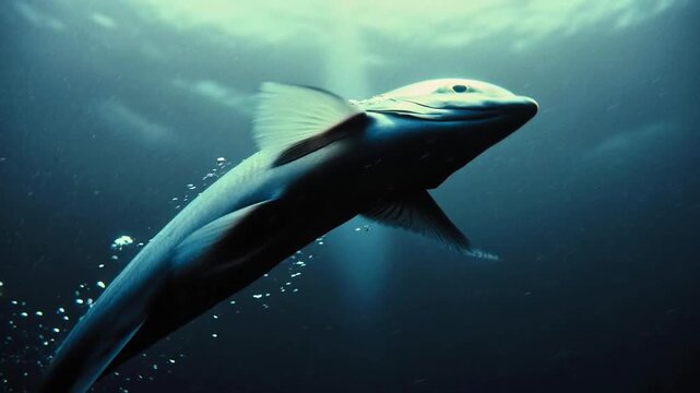 Fish with clear bubble head swims in deep ocean