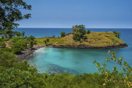 The turquoise waters of Lagoa Azul in northern Sao Tome, Sao Tome and Principe, Atlantic ocean