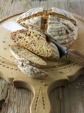 Artisan sour dough wholemeal seed bread with white, malted rye flour