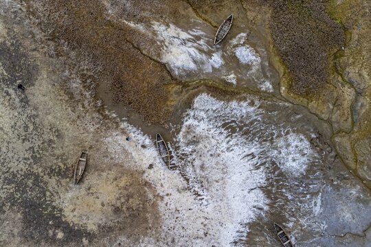 Aerial of the salty grounds of the Aral lake, Aralsk, Aral lake, Kazakhstan