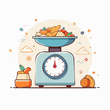 Kitchen Scale with Fresh Produce and Baked Goods