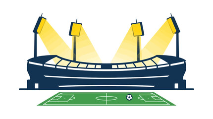 Soccer Stadium Illustration with Floodlights and Field © Adam Azriel 