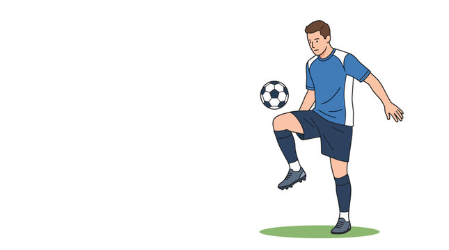 Soccer player juggling a ball isolated on white background