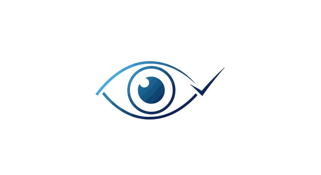 Stylized Eye Icon with Checkmark, Representing Vision, Verification, Security, and Quality Assurance. Modern Design.