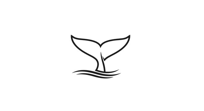 Minimalist Whale Tail Line Art Icon with Waves. Simple Ocean Animal Flipper Outline Graphic for Aquatic and Marine Life Concepts.