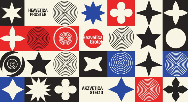 Abstract geometric shapes, swiss style, minimal design, retro patterns