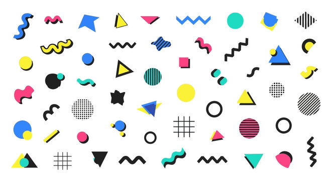 Retro Memphis Style Geometric Shapes Pattern - Abstract Background