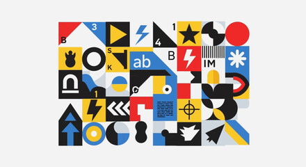 Fototapeta premium Abstract Geometric Pattern with Symbols, Numbers, and Letters