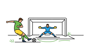 Soccer player taking a penalty kick against goalkeeper © lolong