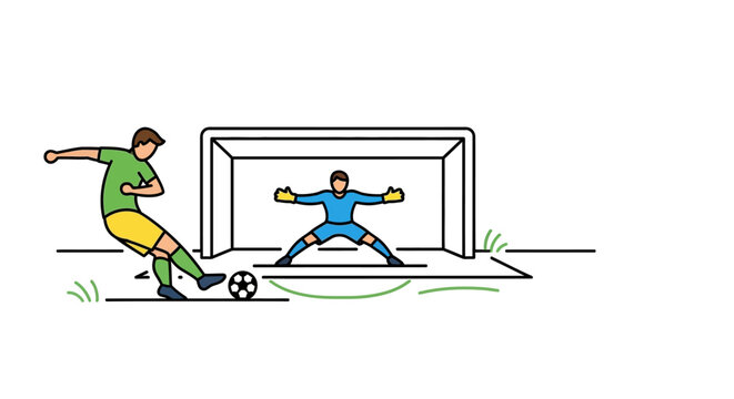 Soccer player taking a penalty kick against goalkeeper