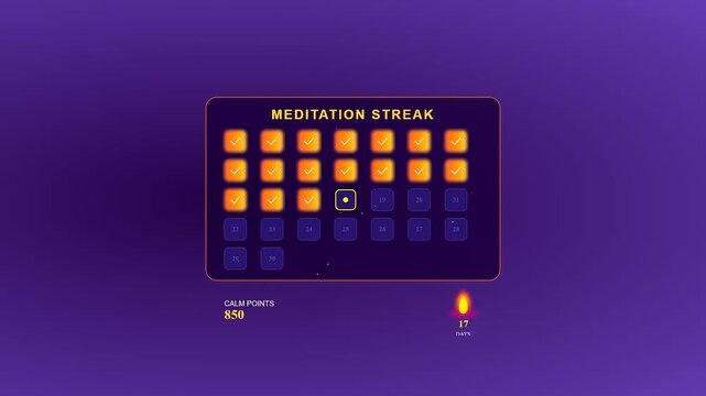 Achieving a consistent Mental Wellness Progress through a daily habit tracker app that visualizes meditation streaks and accumulated calm points for better personal health.