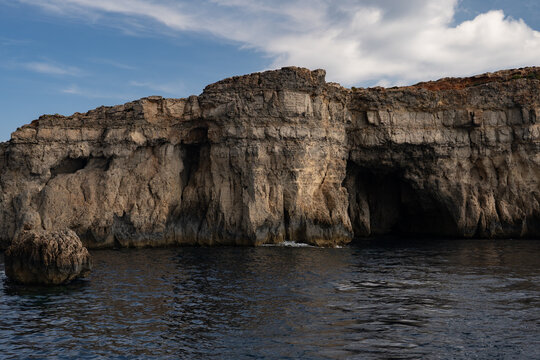 Epic tropical resort island rocky coastline horizontal panorama turquoise sea water view.
