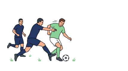 Soccer Match Action Illustration with Players Competing for Ball © Yusuf Alfarizi Naufa