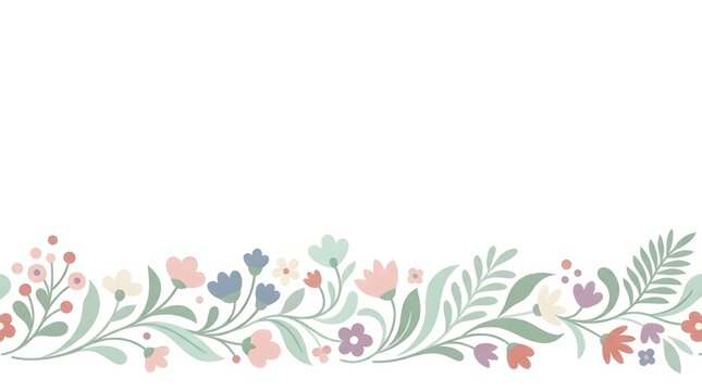 Decorative floral border with pastel flowers and green leafy vines