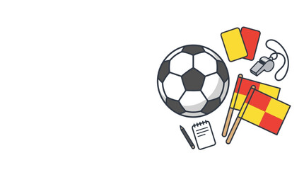 Obraz premium Soccer Referee Equipment Set with Ball Whistle Cards and Flags