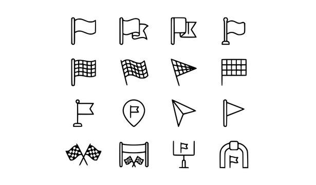 Rounded flag outline icons vector minimal racing navigation pack