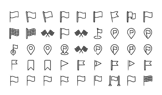 Rounded flag icons vector thin outline racing location symbol set