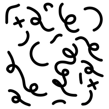 A collection of bold black curved lines and loops scattered across a white canvas, forming an abstract doodle composition with varied line thickness and random orientation.