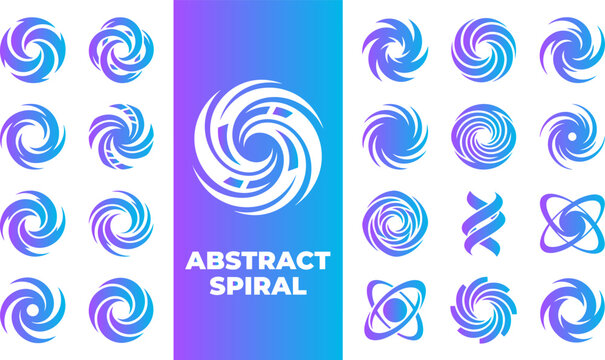 Abstract spiral icons set modern design elements dynamic motion vortex energy swirl fluid art.