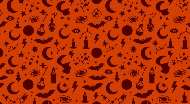 Halloween background, Gothic celestial moon and bat seamless pattern