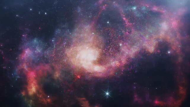 Vibrant cosmic galaxy nebula with bright central star cluster
