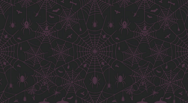 Halloween background, Spooky Halloween spider web and bat seamless pattern