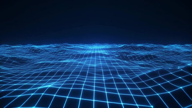 Futuristic blue digital grid perspective wireframe video