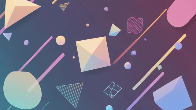 Abstract 3D geometric shapes video in pastel Memphis design style.