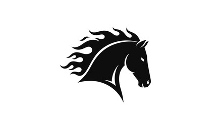 Dynamic black horse head with fiery mane illustration. © Awaludin