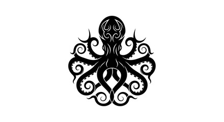 Stylized black octopus illustration with intricate swirling tentacles. © Awaludin