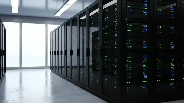Server Room with Multiple Computer Racks.