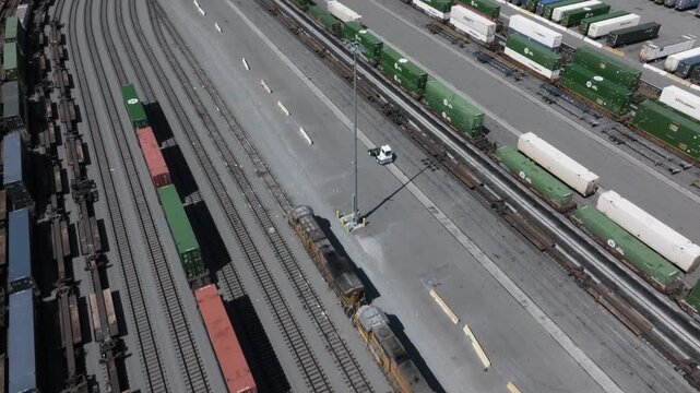 Industrial Train Yard Los Angeles Drone Aerial View
