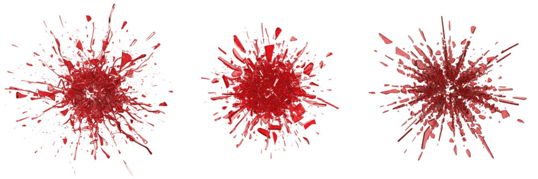 Collection of Red Blood Splatter Effects Isolated on White Background, Realistic Grunge Paint Sprays, Dynamic Liquid Splash Textures for Horror, Action, or Forensic Design Projects and Artistic Compos