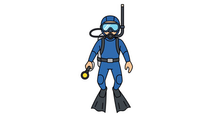 Cartoon Scuba Diver with Flashlight, Flippers, Mask and Tank © Fatim