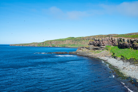 The beautiful coastal landscape of island of Grimsey in Iceland