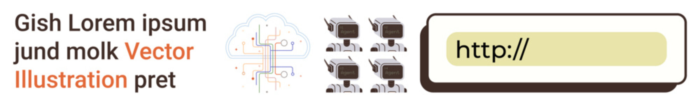 Data privacy, cybersecurity tools, internet systems, online monitoring, web protection, server management. Server network icons beside a highlighted URL bar. Cybersecurity and data privacy concept