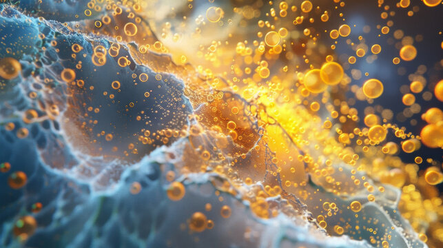 A microscopic closeup of a surface covered in tiny lightresponsive particles with each individual speck glowing a bright yellow.