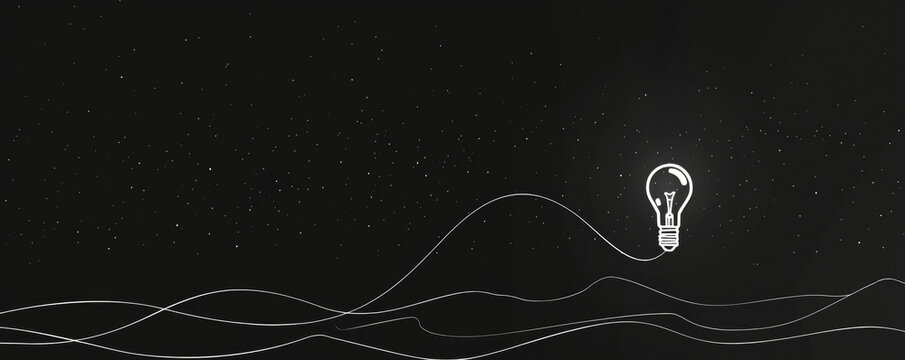 minimal dark canvas fine line bulb silhouette shows innovation creativity text branding space
