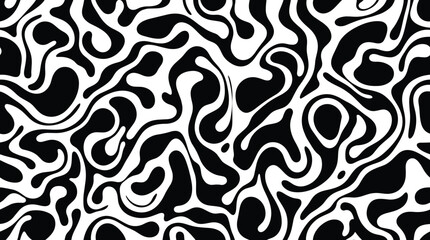 Fototapeta premium Seamless abstract pattern with interlocking black and white amoeba shapes creating a fluid liquid texture