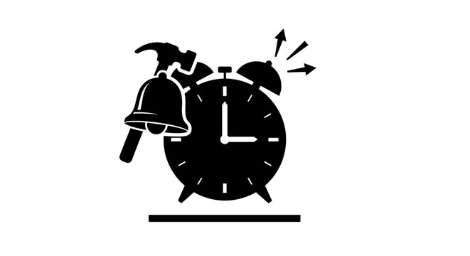 Black alarm clock with bell ringing.